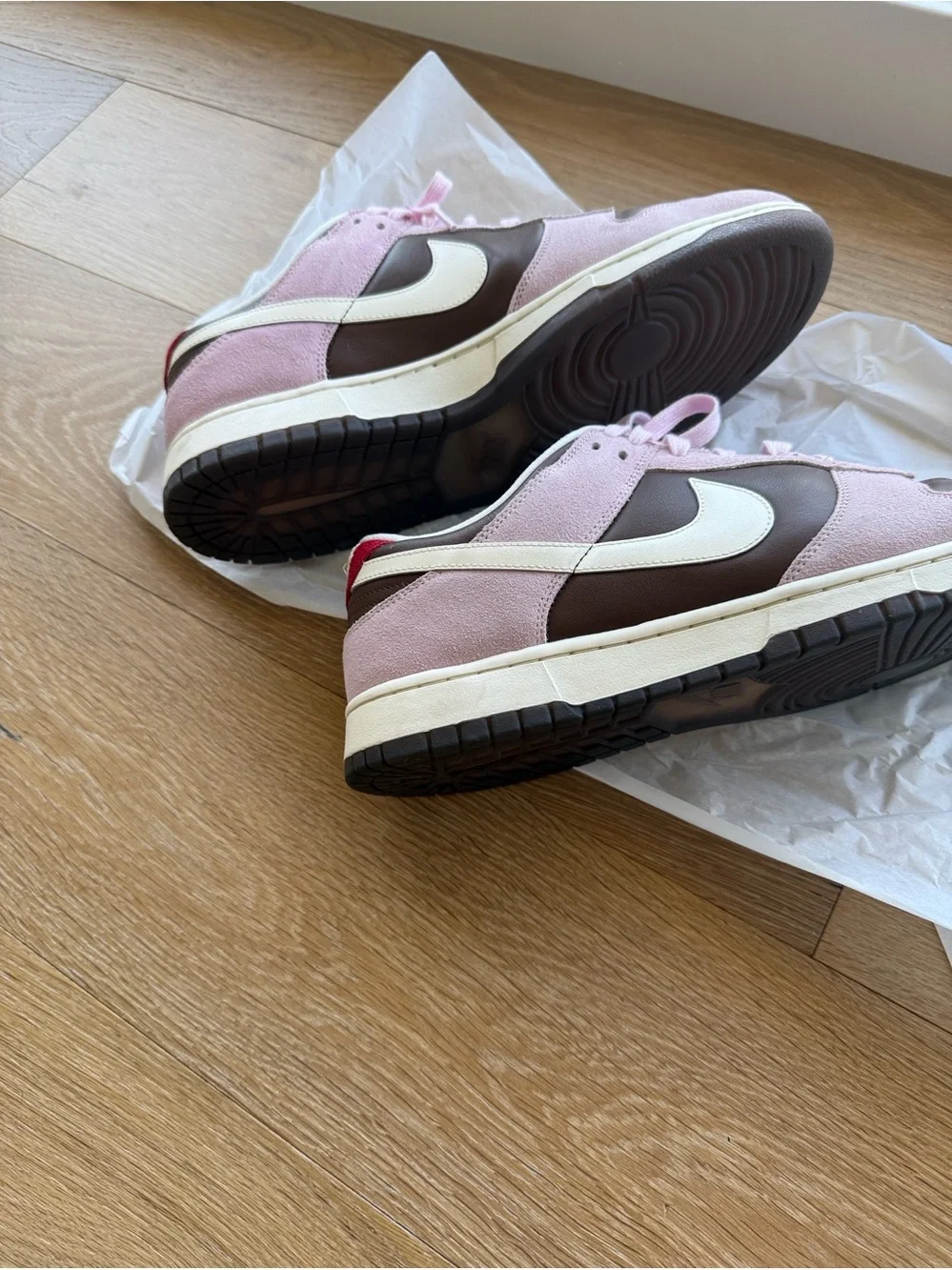 Nike Pink and Brown Low-Top Sneakers with White Swoosh